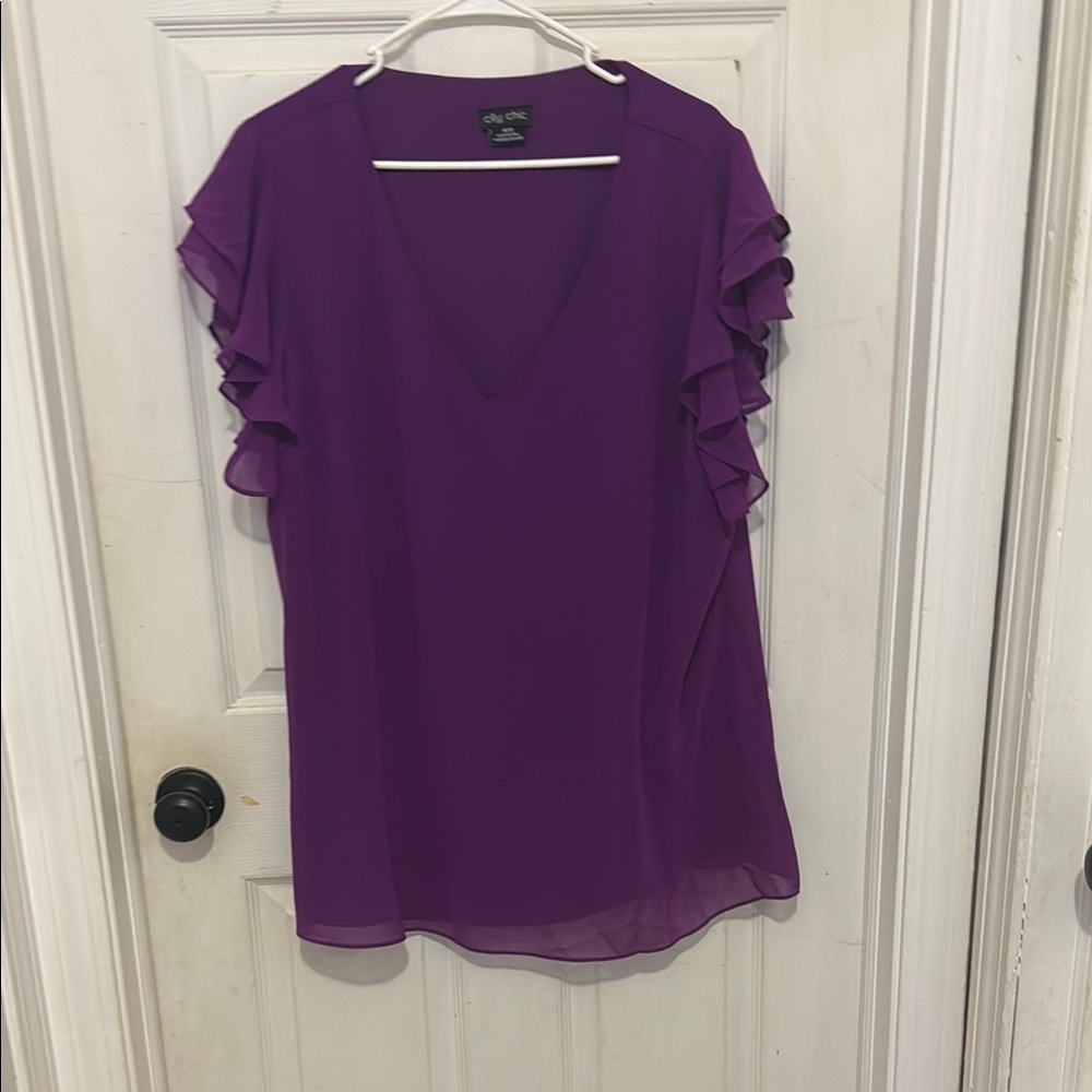 City Chic Purple Flutter Sleeve Ruffled Blouse